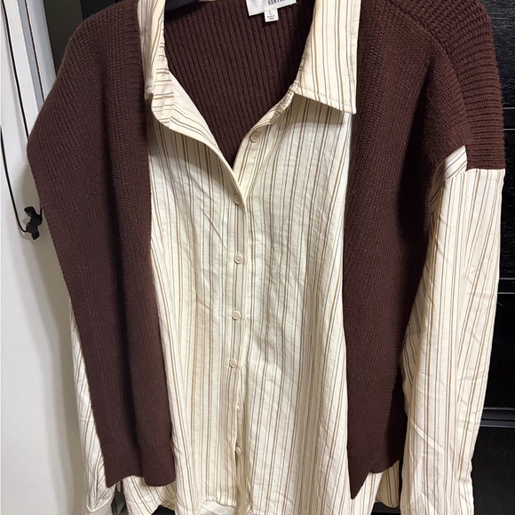 Sunday Edition Tops - Elegant Brown and Cream Button Down Shirt